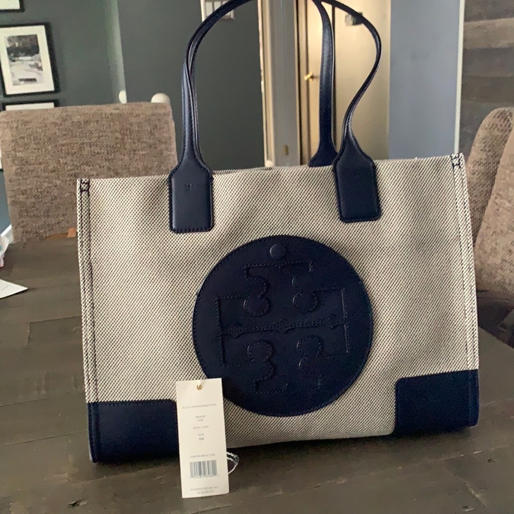 Tory Burch Navy Ella Canvas Mini Tote